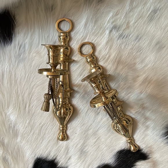 Brass Candle Tassel Wall Holders Set of 2
